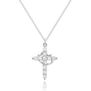 Womens Crown Cross Silver14K Gold Plated Crown Cross Necklace  Non-Tarnish Faith